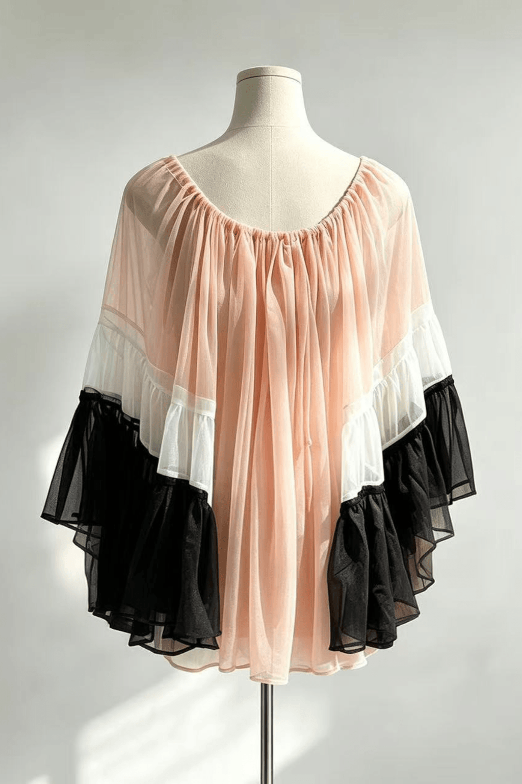 Nola Pink Bell Sleeve Drawstring Neck Sheer Blouse Avalabel
