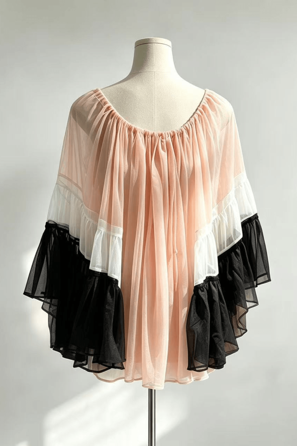 Nola Pink Bell Sleeve Drawstring Neck Sheer Blouse Avalabel