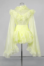 Bonnie Yellow Ruffled Organza Skirt Set Avalabel