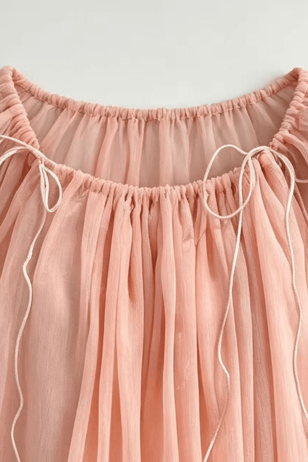 Nola Pink Bell Sleeve Drawstring Neck Sheer Blouse Avalabel