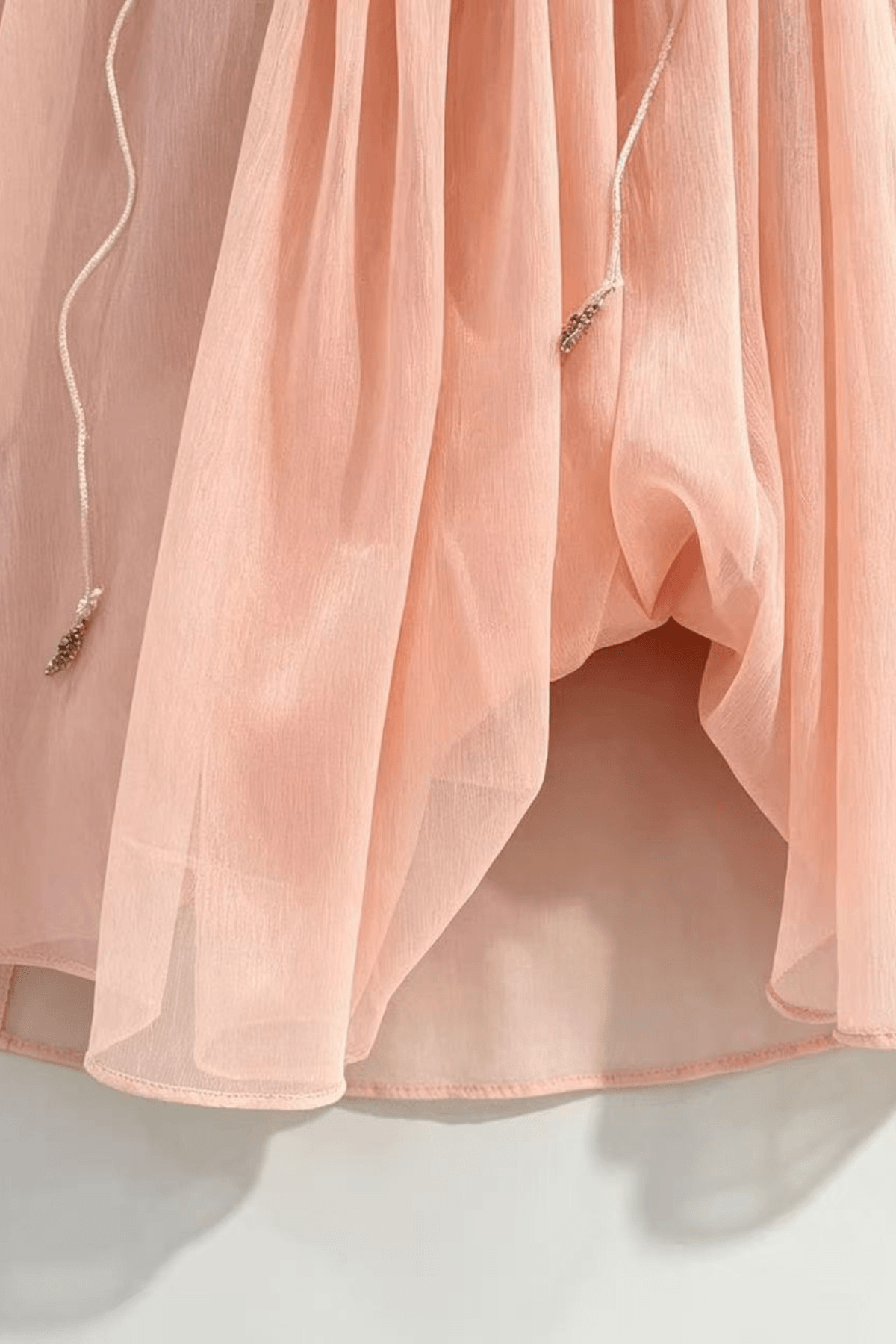 Nola Pink Bell Sleeve Drawstring Neck Sheer Blouse Avalabel