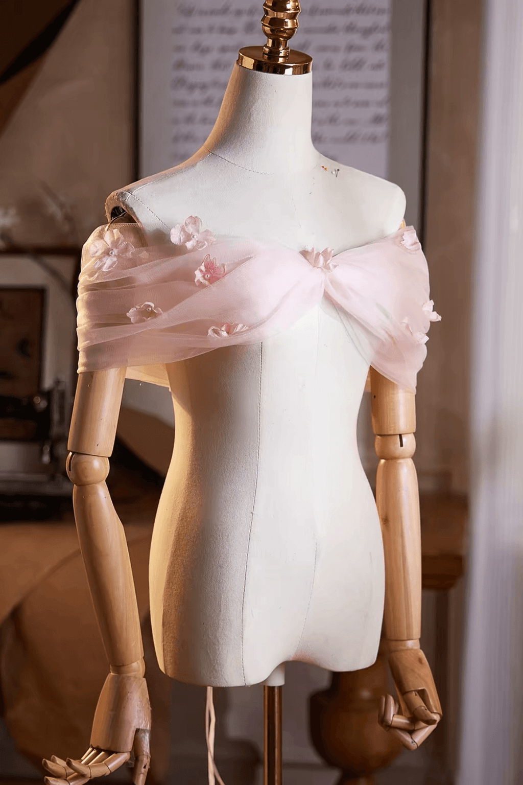 Pink 3D Floral Sheer Tulle Off-Shoulder Shawl Avalabel