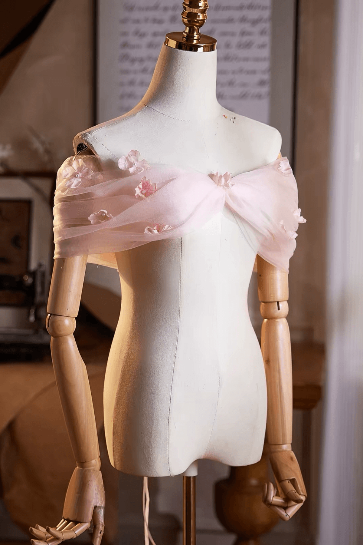 Pink 3D Floral Sheer Tulle Off-Shoulder Shawl Avalabel