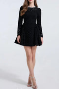 sheila black Beaded rhinestone-embellished flared mini dress Avalabel