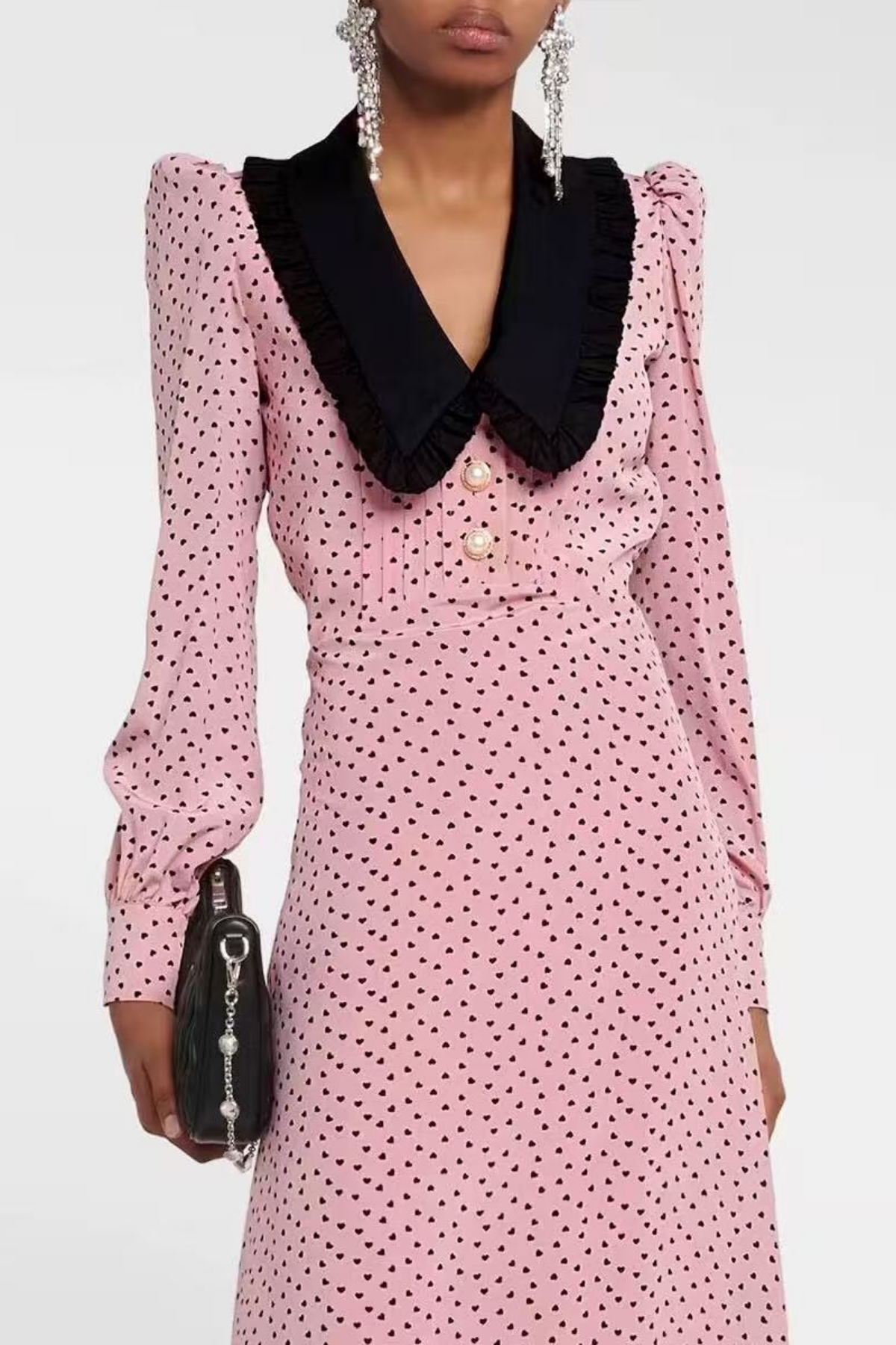 Elara Retro French Pink Heart Print Midi Dress Avalabel
