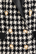 novia black Double-breasted houndstooth wool-blend tweed blazer Avalabel