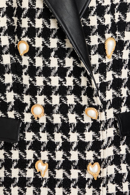 novia black Double-breasted houndstooth wool-blend tweed blazer