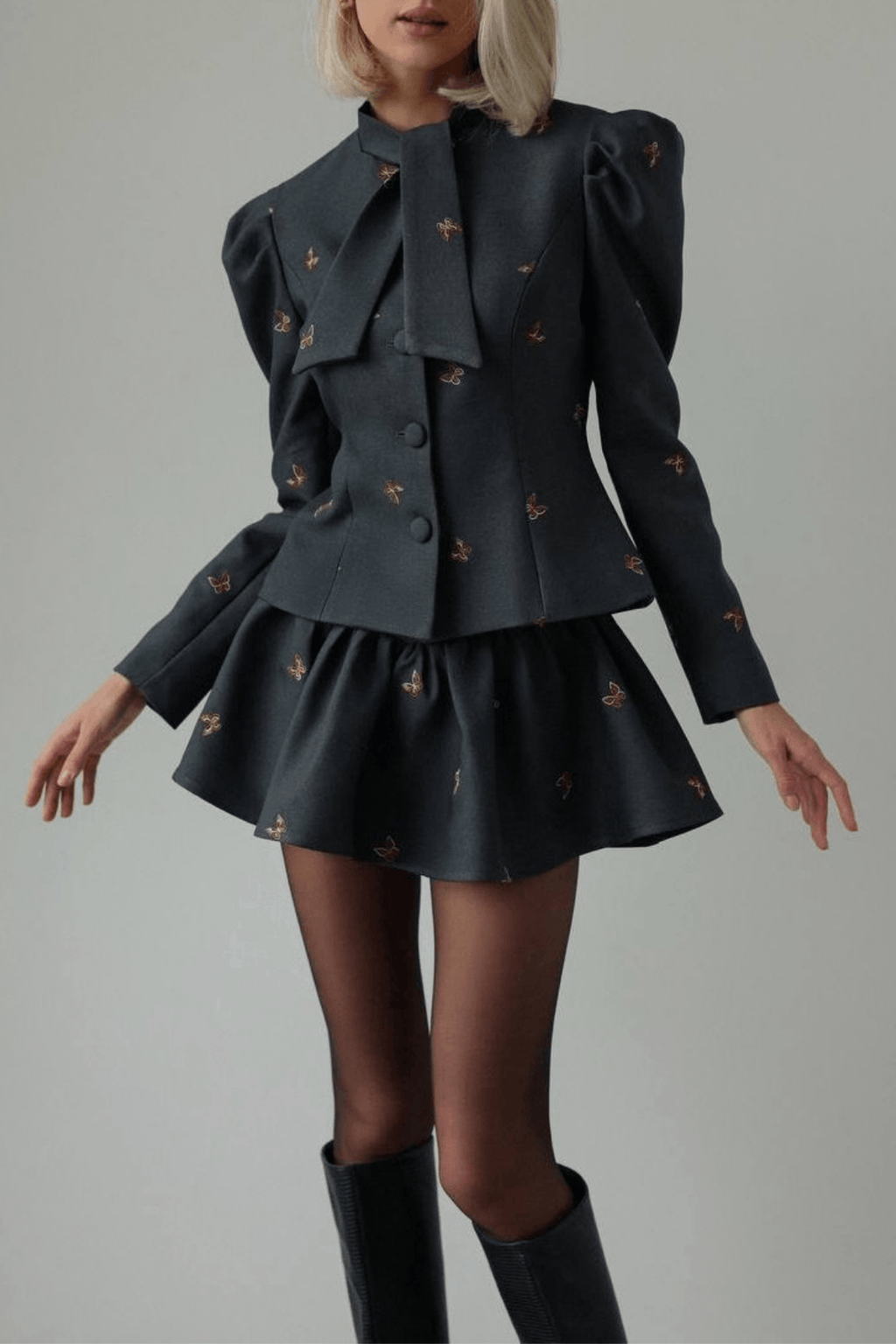 Eden Embroidered Butterfly Peplum Skirt Set Avalabel