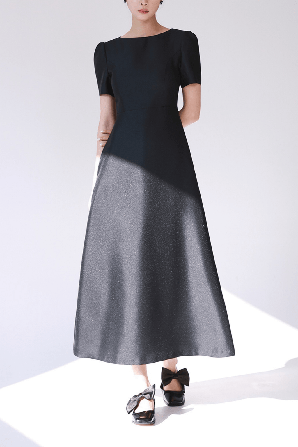 Frida Black Boat Neck Midi Dress Avalabel