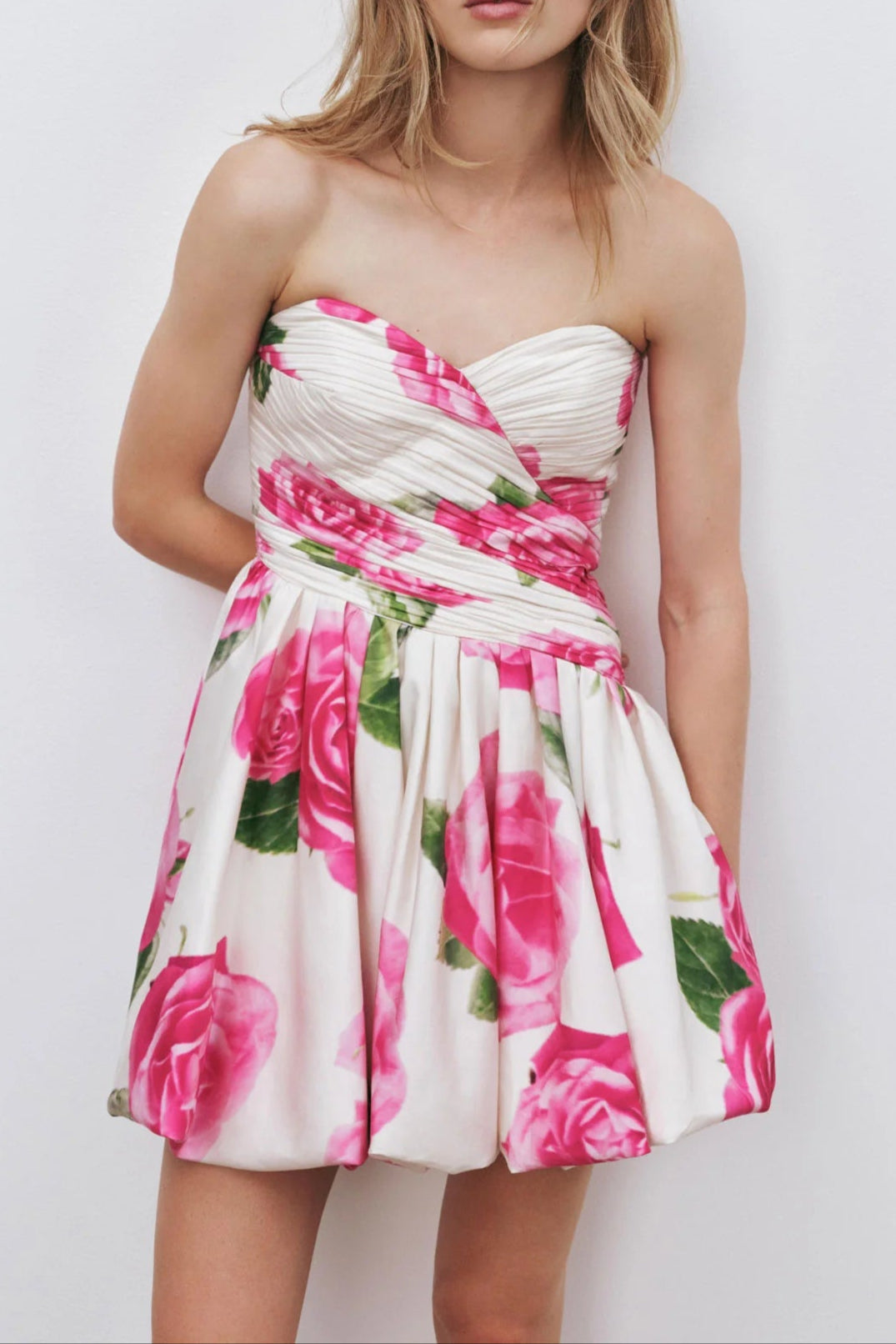 Rose Light Bubble Hem Strapless Mini Dress Avalabel