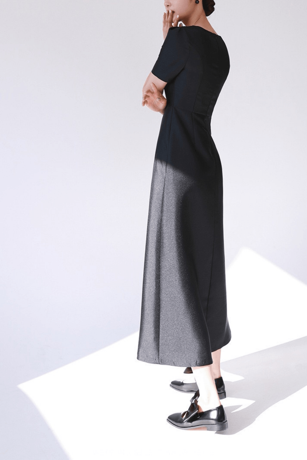 Frida Black Boat Neck Midi Dress Avalabel