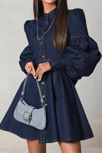 Ivana Puff Sleeve Belted Denim Mini Dress Avalabel