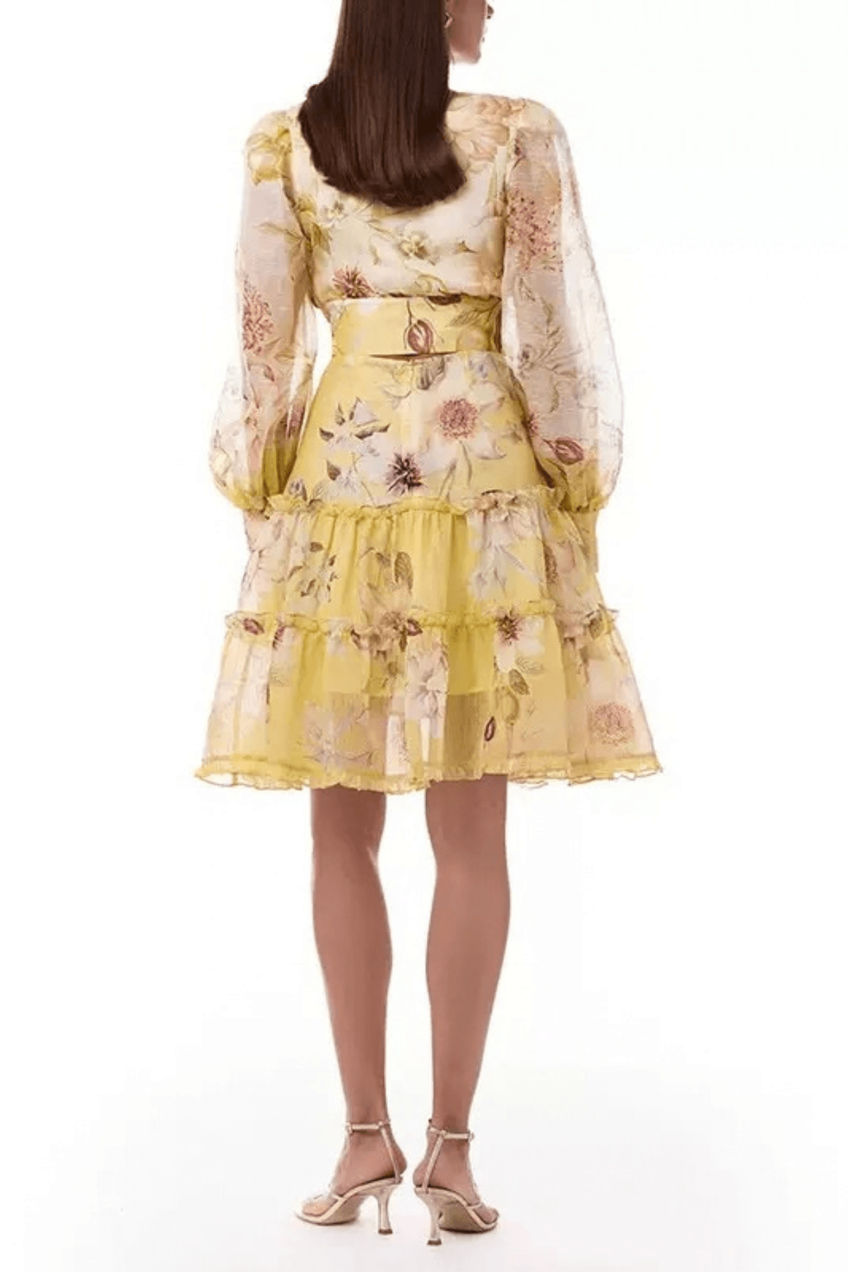 Jackie Yellow Floral Puff Sleeve Skirt Set Avalabel