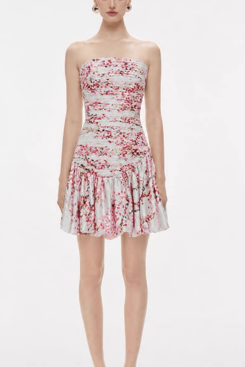 Bonnie Pink Floral Ruched Strapless Mini Dress Avalabel