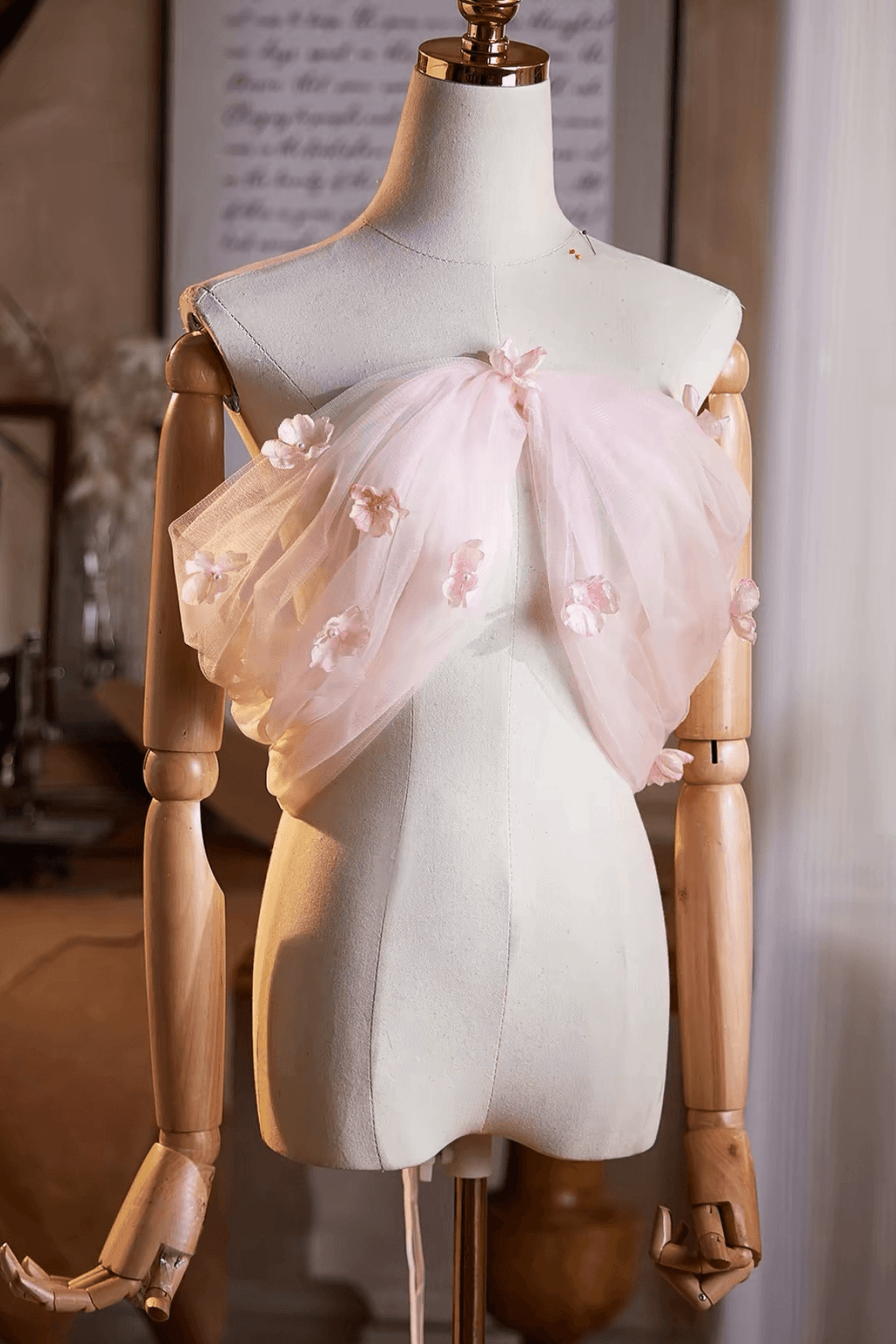 Pink 3D Floral Sheer Tulle Off-Shoulder Shawl Avalabel