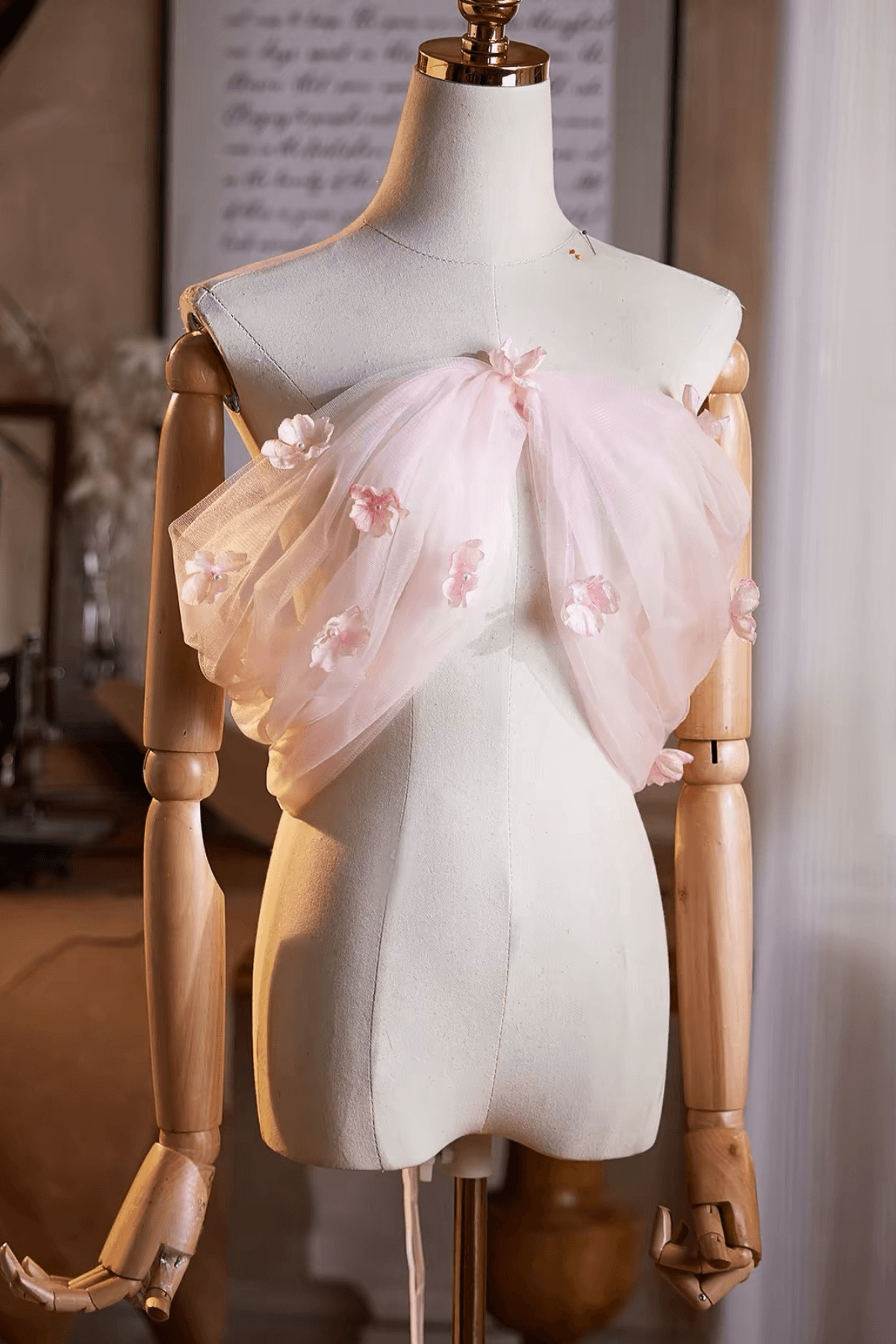 Pink 3D Floral Sheer Tulle Off-Shoulder Shawl Avalabel