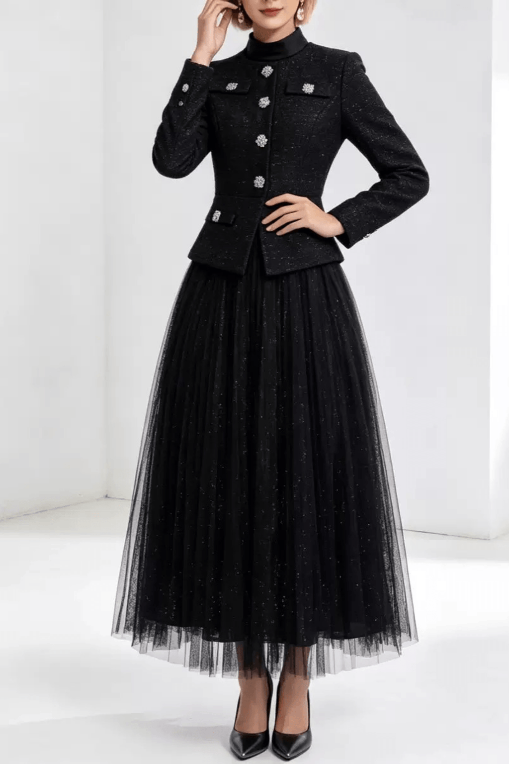 Lydia Jacket and Tulle Pleated Skirt Two Piece Set Avalabel