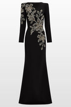 monica rhinestone Orchid Floral-Embellished Maxi Dress in black Avalabel