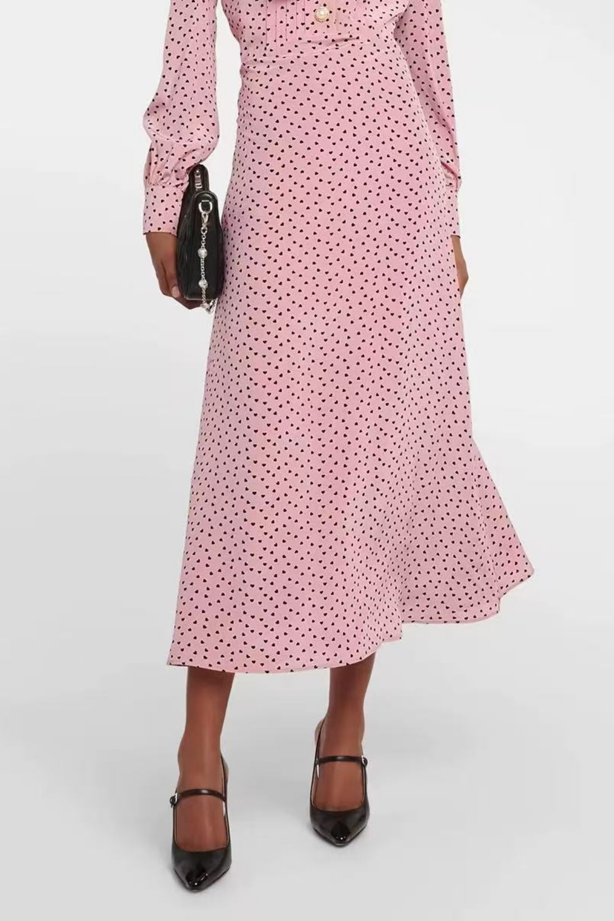 Elara Retro French Pink Heart Print Midi Dress Avalabel