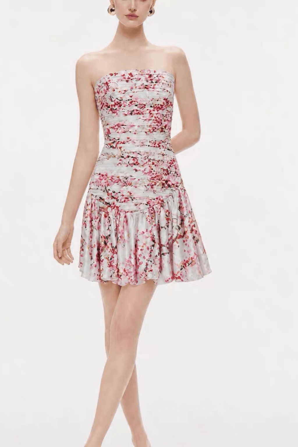 Bonnie Pink Floral Ruched Strapless Mini Dress Avalabel