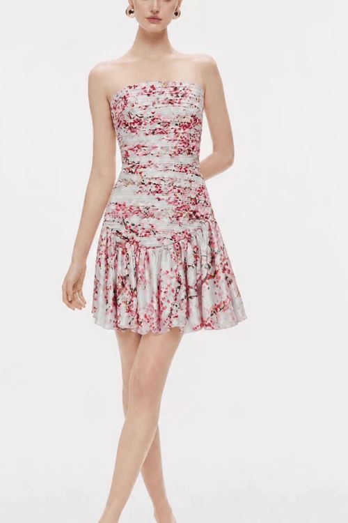 Bonnie Pink Floral Ruched Strapless Mini Dress Avalabel