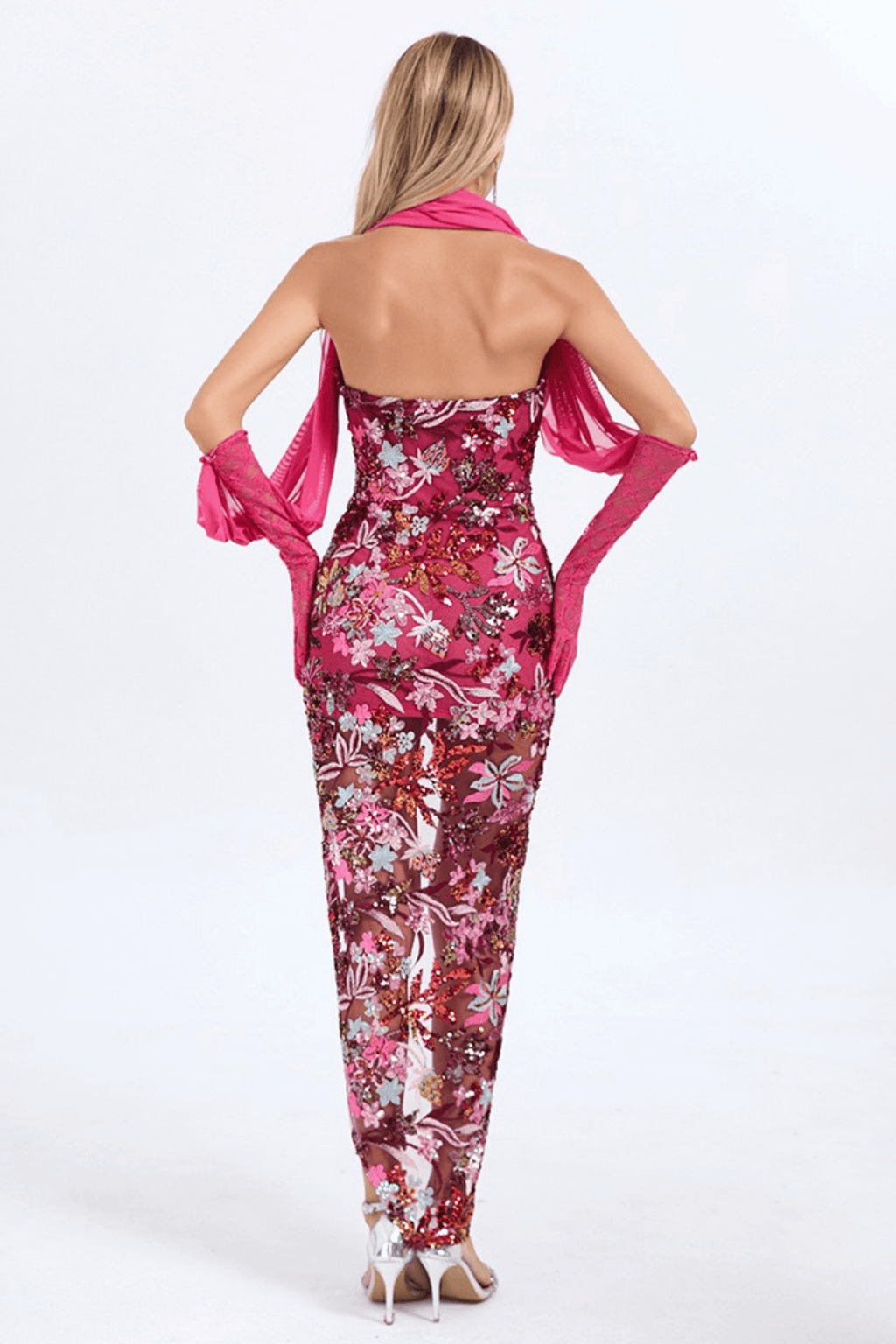 Cora Floral Embroidered Strapless High Slit Dress Avalabel