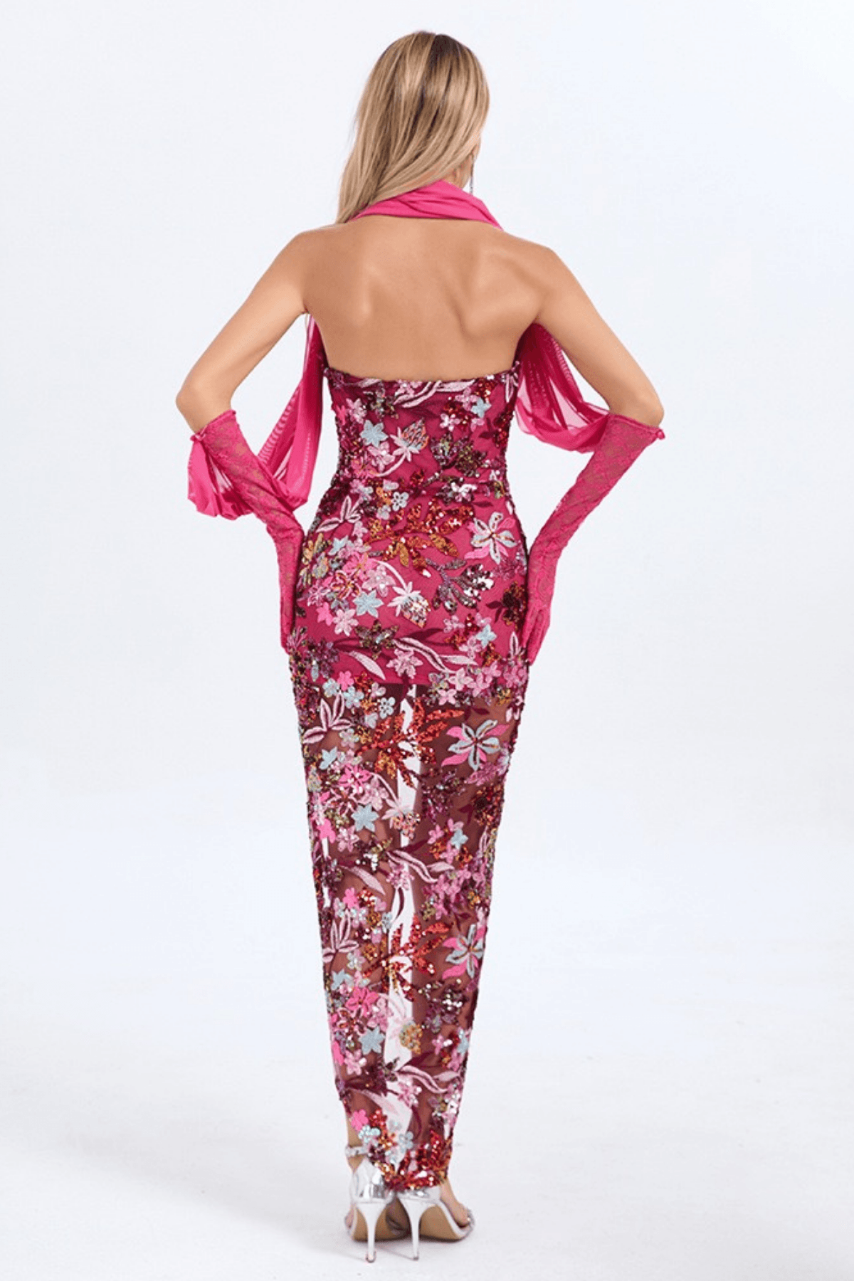 Cora Floral Embroidered Strapless High Slit Dress Avalabel