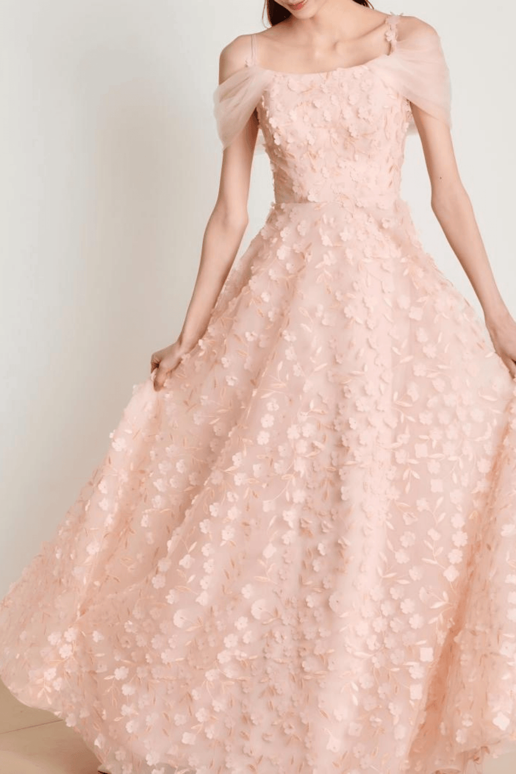 Inara Pink 3D Floral Off Shoulder Tulle Dress Avalabel