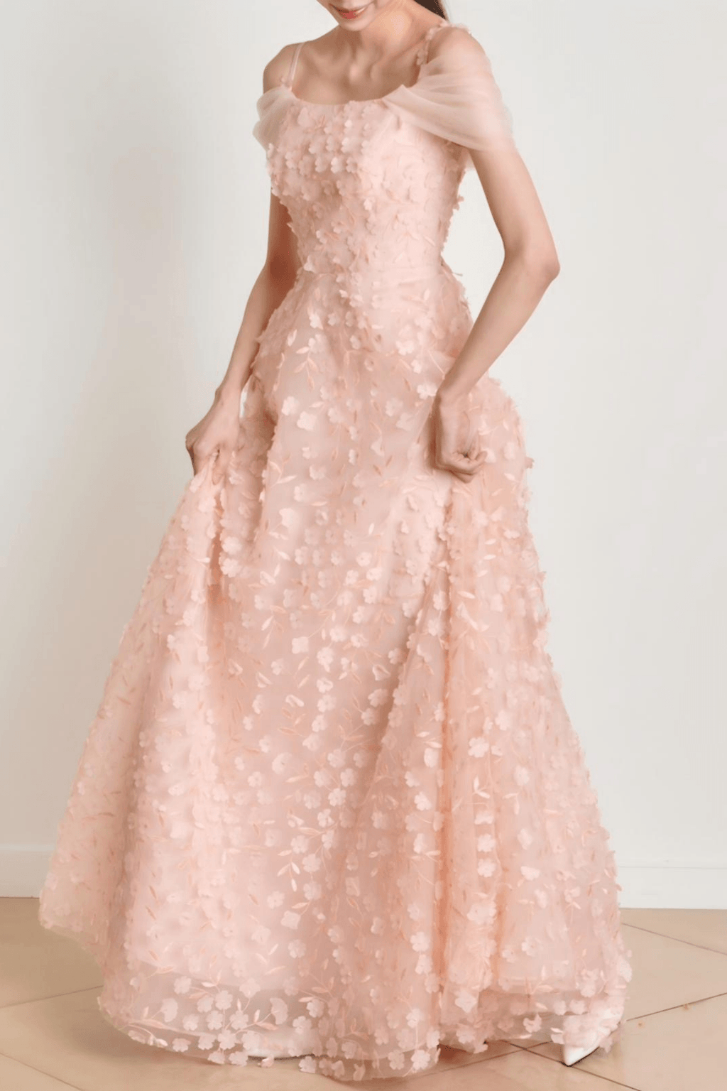 Inara Pink 3D Floral Off Shoulder Tulle Dress Avalabel