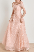 Inara Pink 3D Floral Off Shoulder Tulle Dress Avalabel