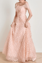 Inara Pink 3D Floral Off Shoulder Tulle Dress Avalabel