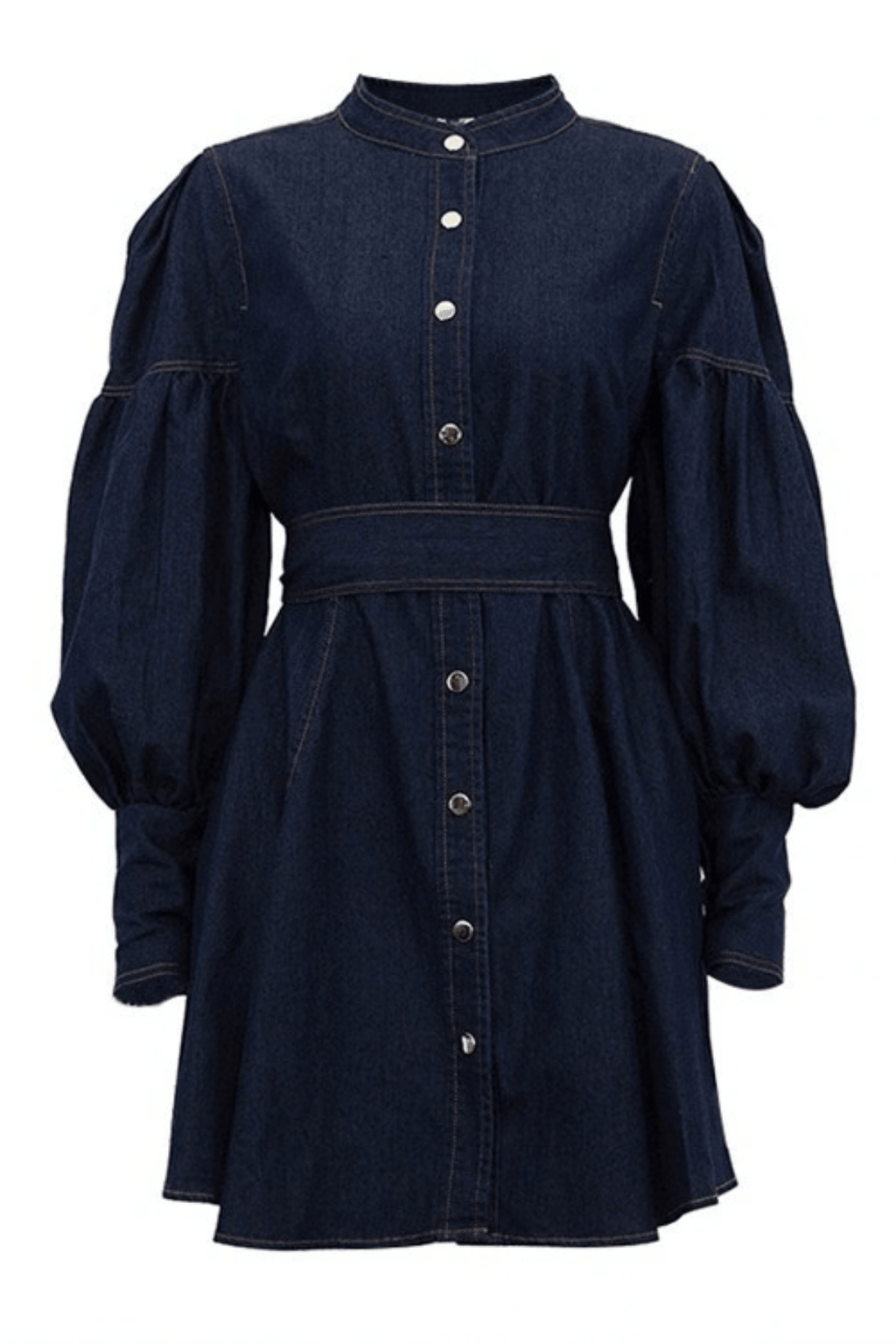 Ivana Puff Sleeve Belted Denim Mini Dress Avalabel