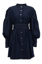 Ivana Puff Sleeve Belted Denim Mini Dress Avalabel