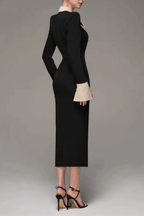 Sandra Black Beaded Collar Long Sleeve Dress Avalabel