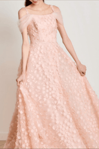 Inara Pink 3D Floral Off Shoulder Tulle Dress Avalabel
