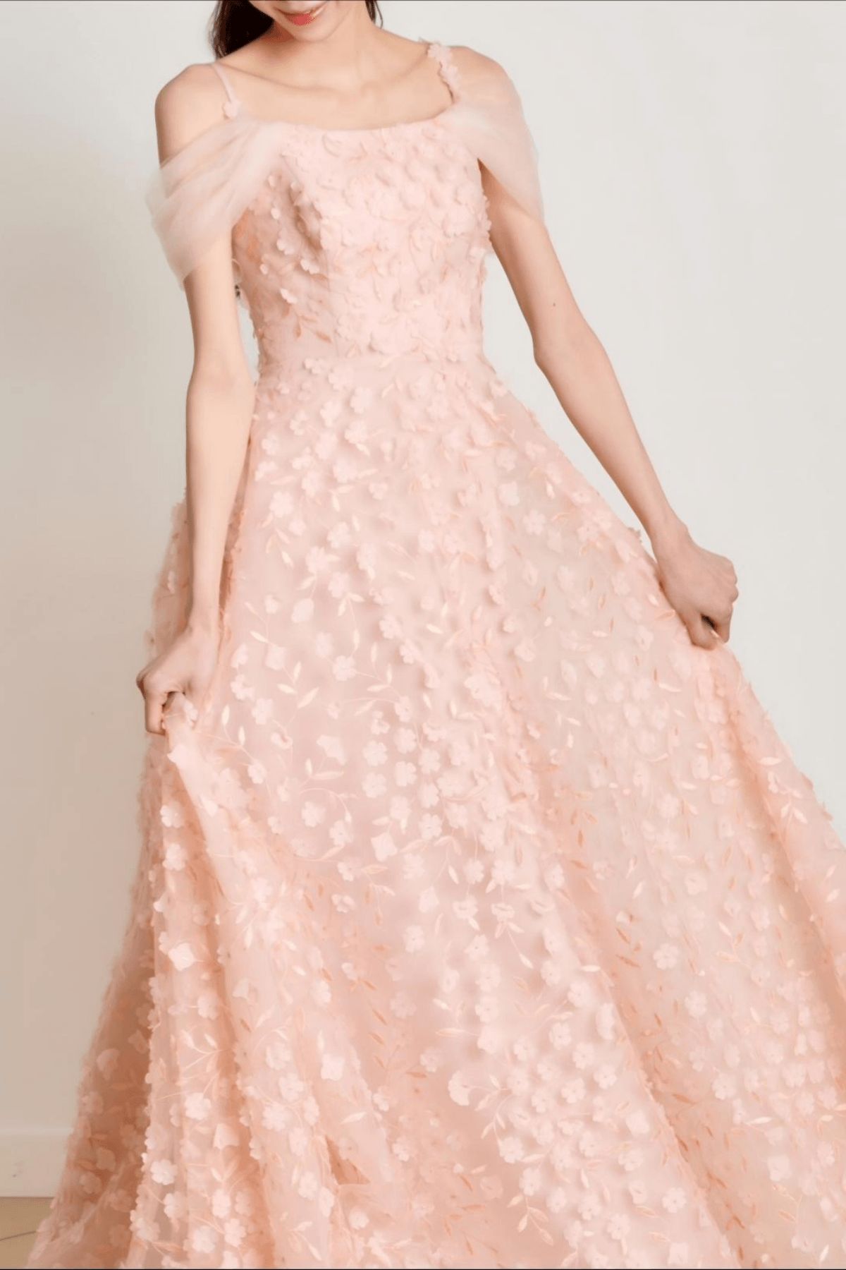Inara Pink 3D Floral Off Shoulder Tulle Dress Avalabel