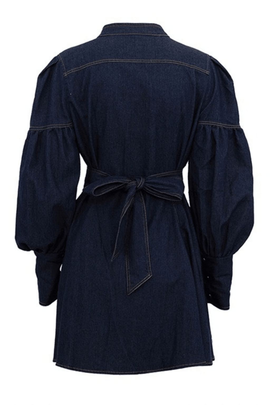Ivana Puff Sleeve Belted Denim Mini Dress Avalabel