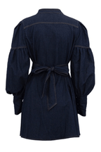 Ivana Puff Sleeve Belted Denim Mini Dress Avalabel
