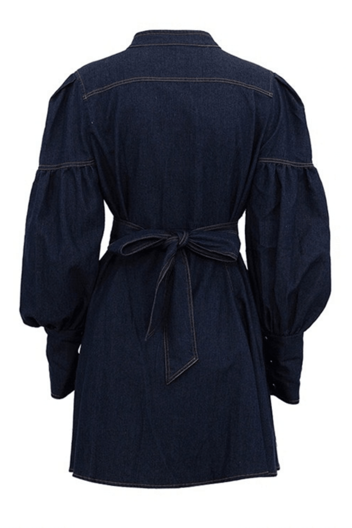 Ivana Puff Sleeve Belted Denim Mini Dress Avalabel