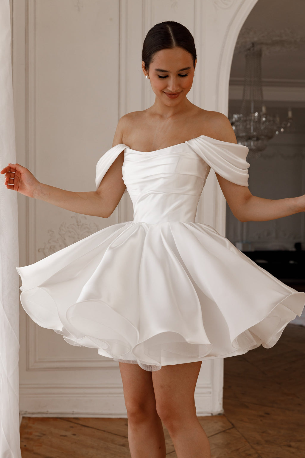 Molly Detachable Straps Mini Dress in Light Lvory Avalabel