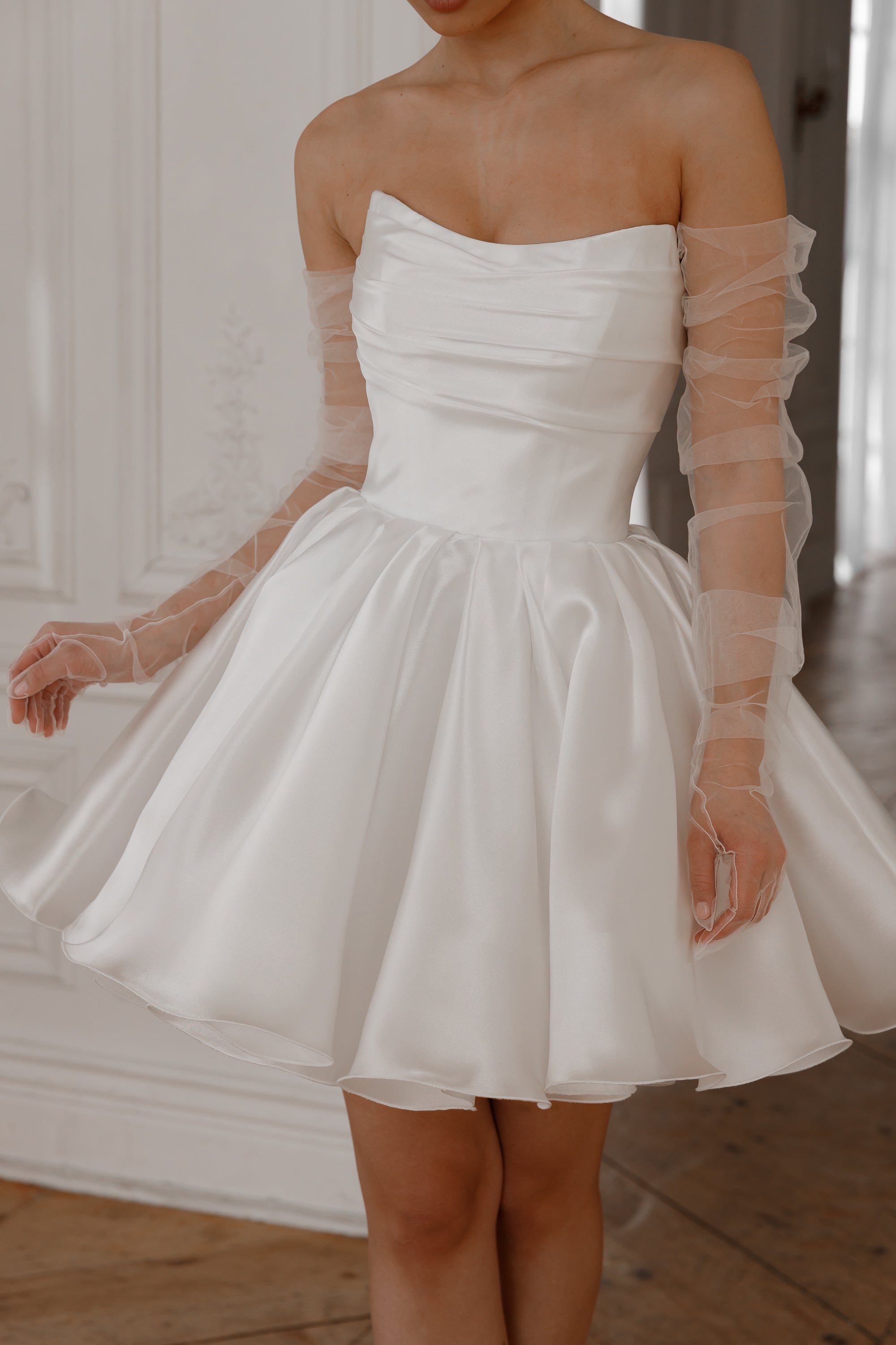 Molly Detachable Straps Mini Dress in Light Lvory Avalabel