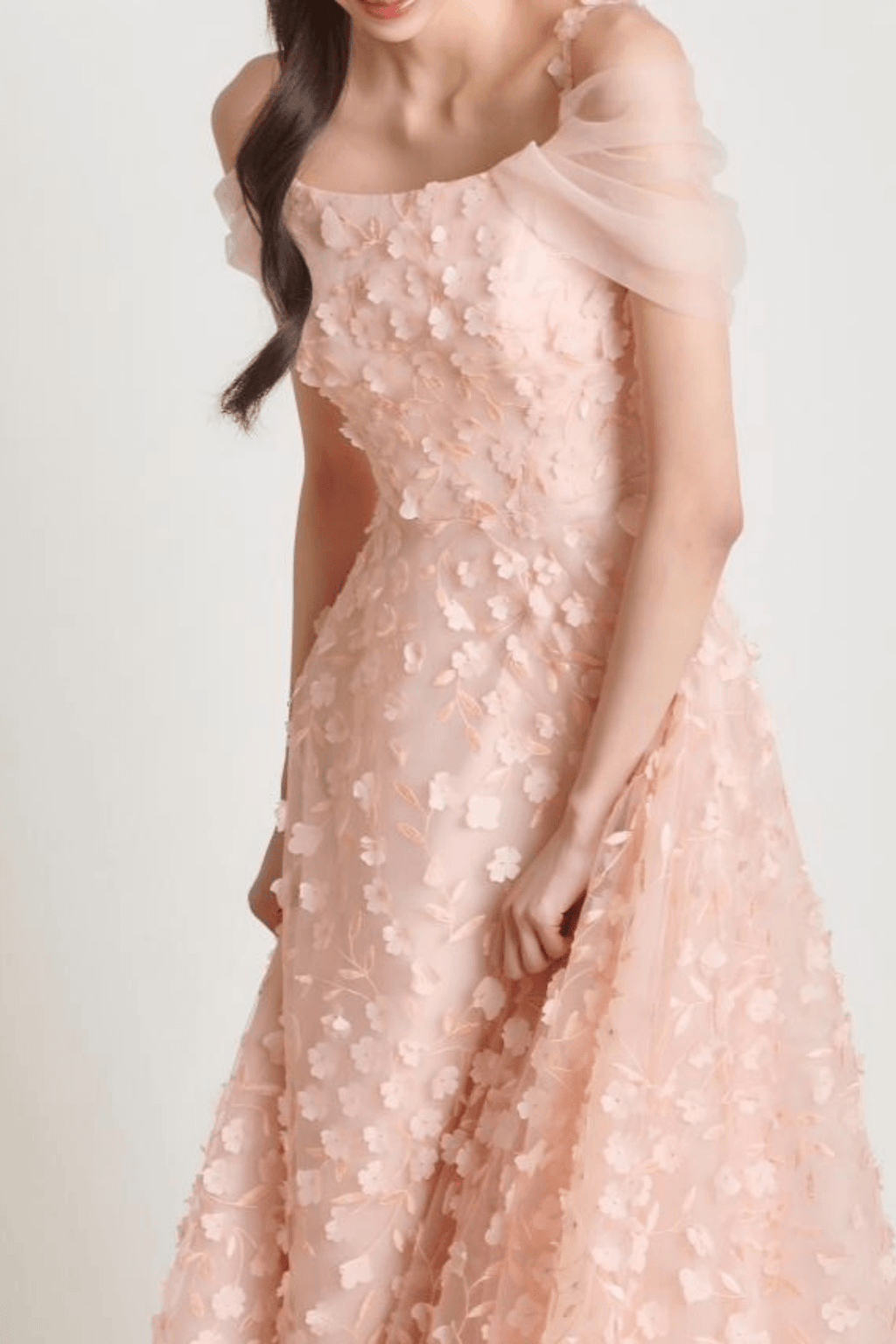 Inara Pink 3D Floral Off Shoulder Tulle Dress Avalabel