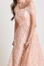 Inara Pink 3D Floral Off Shoulder Tulle Dress Avalabel