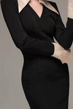 Sandra Black Beaded Collar Long Sleeve Dress Avalabel