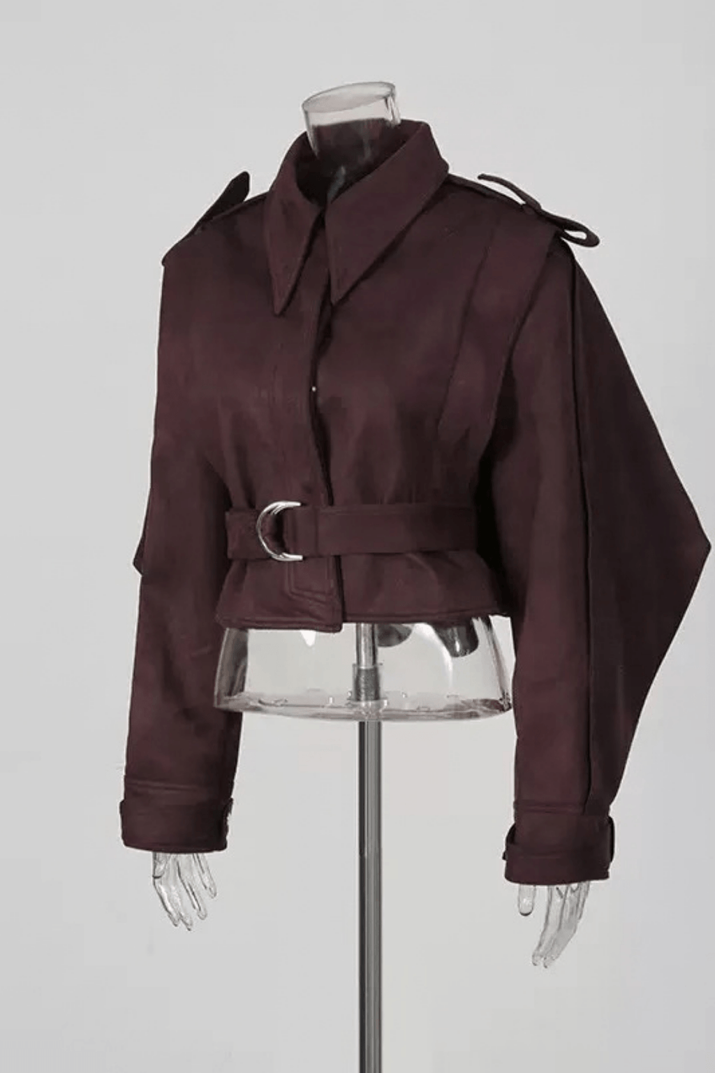 Debra Dark Burgundy Suede Belted Jacket Avalabel