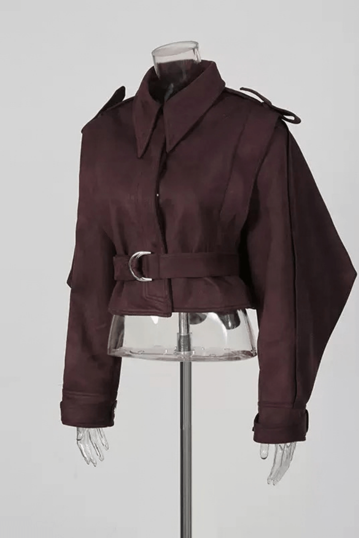 Debra Dark Burgundy Suede Belted Jacket Avalabel