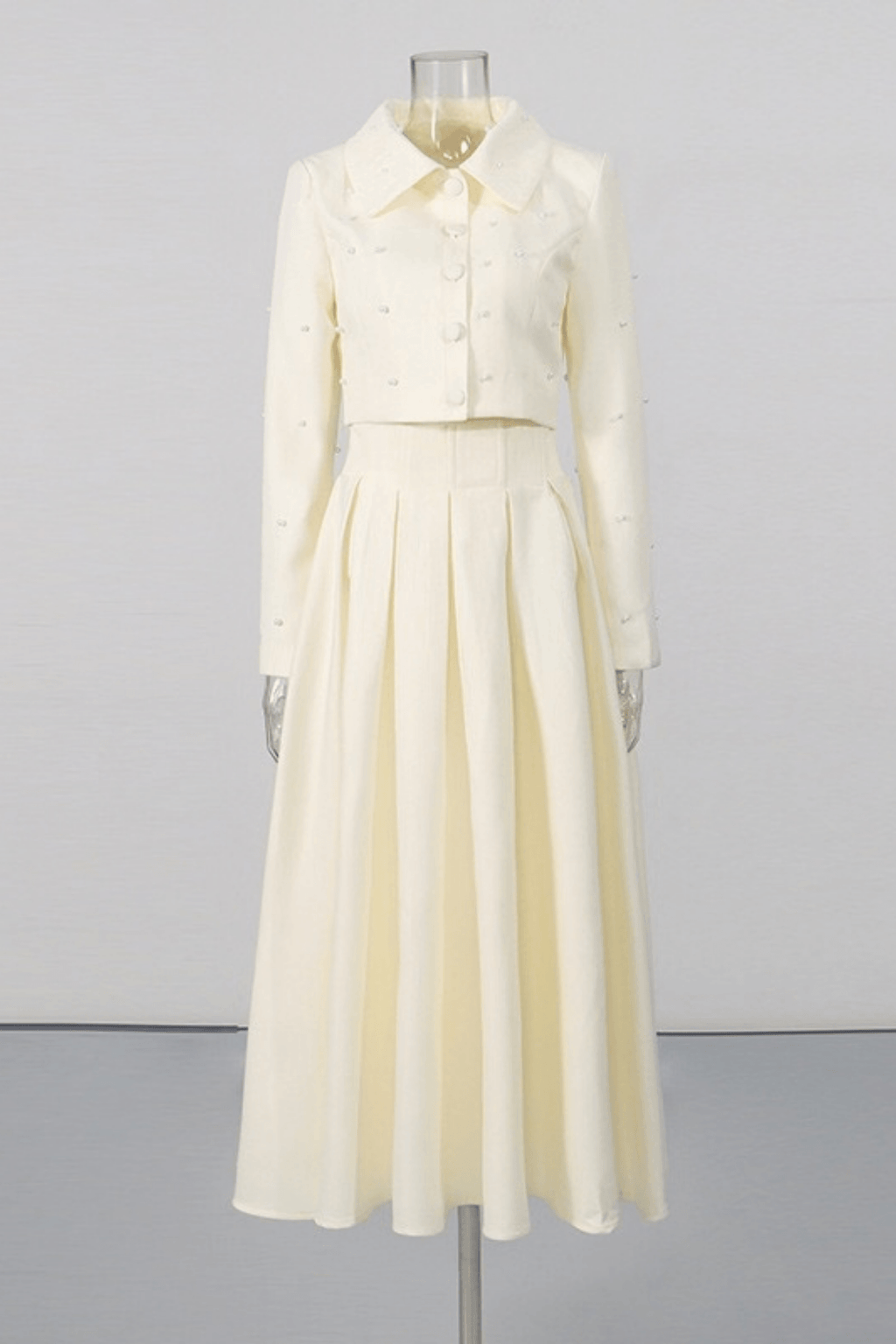 Erica Pearl Embellished Crop Pleated Skirt Set Avalabel