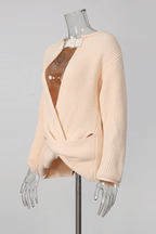 Pink Buckle Wrap Front Oversized Ribbed Sweater Avalabel