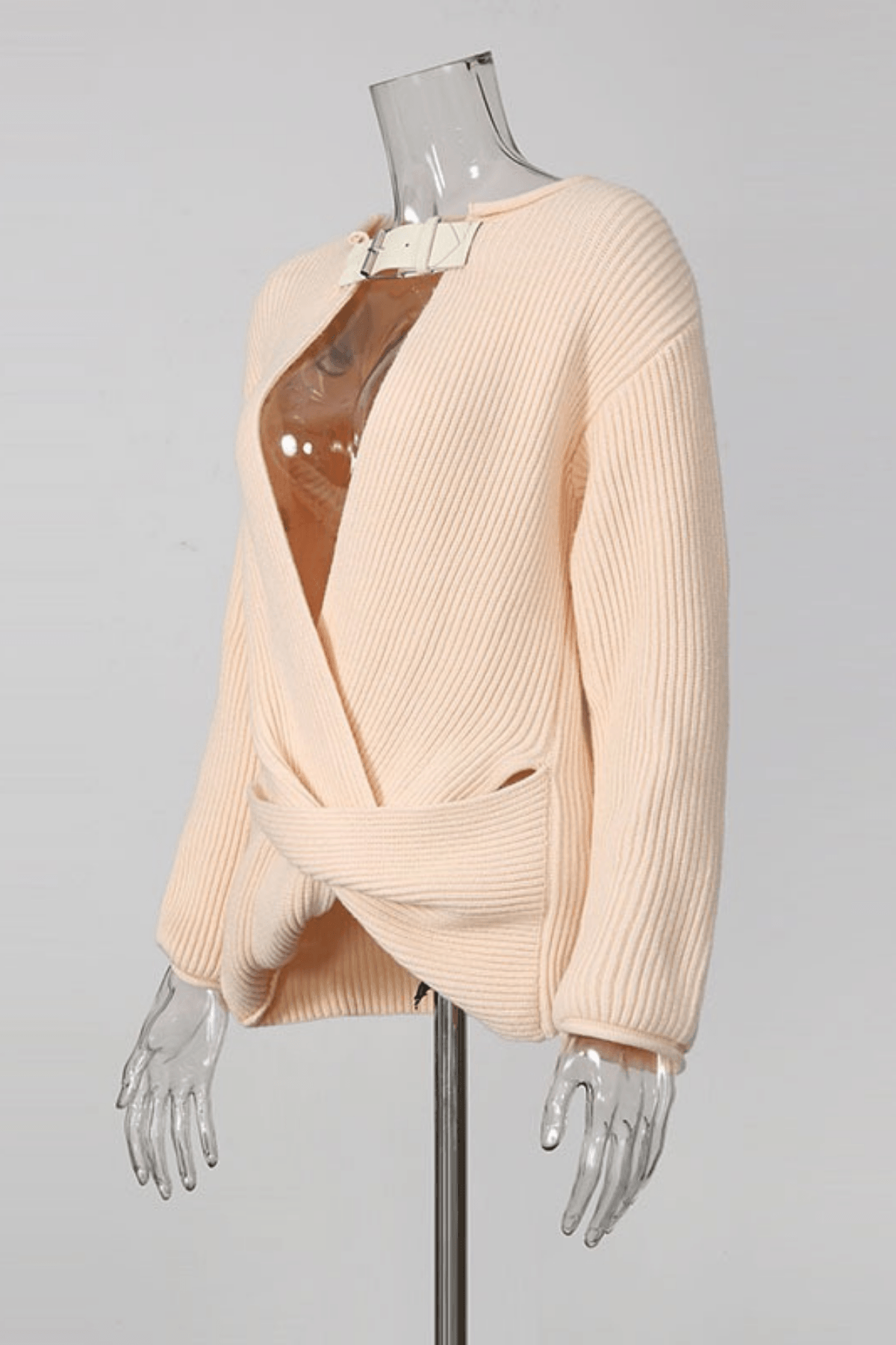 Pink Buckle Wrap Front Oversized Ribbed Sweater Avalabel