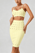 Elegant Studded Two Piece Bodycon Midi Party Dress Avalabel